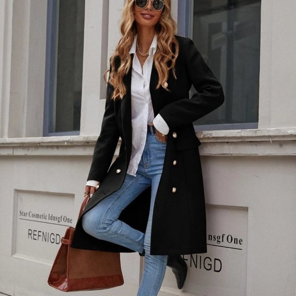 Black  double breasted jacket Overcoat - Picture 1 of 4